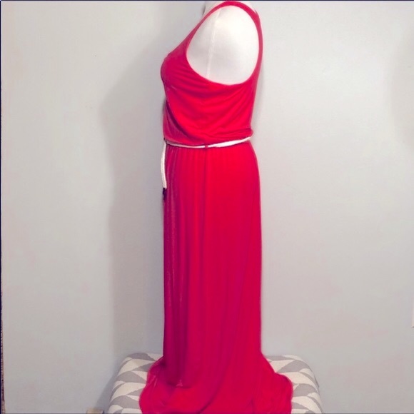 TART-Coral Red Silky Sleeveless/Backless Boho Maxi Dress Size Medium - Picture 3 of 7